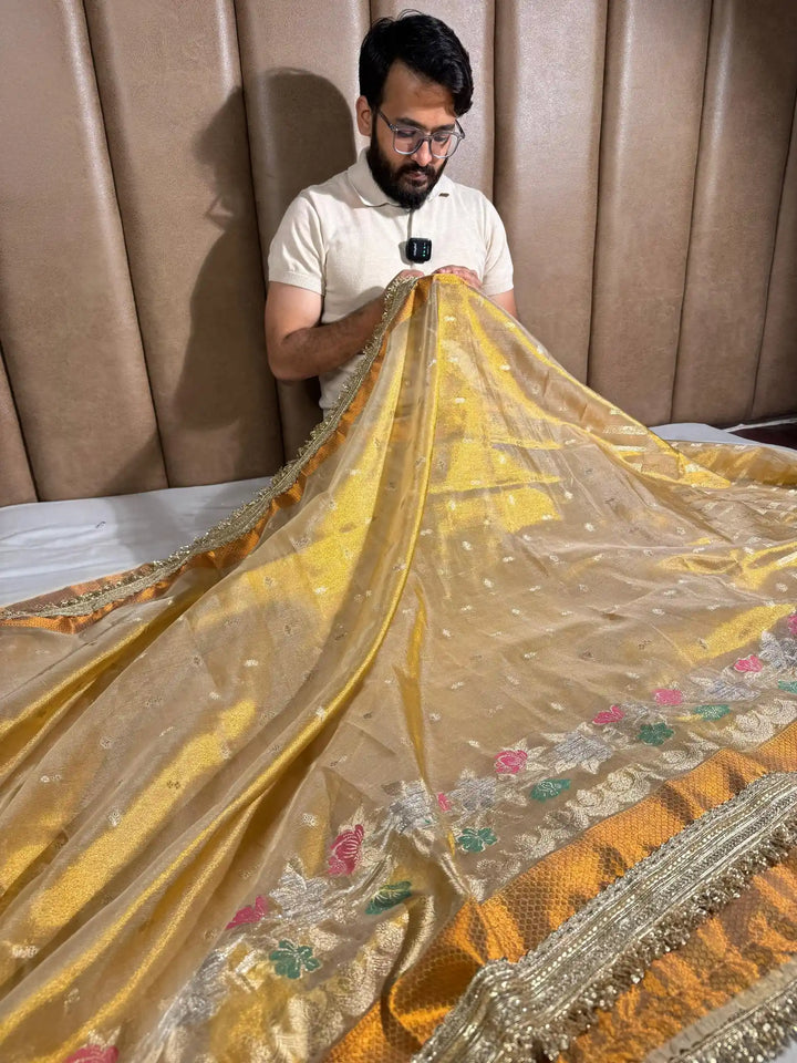 Never Seen Alfi Floral Border Tissue Designer Saree