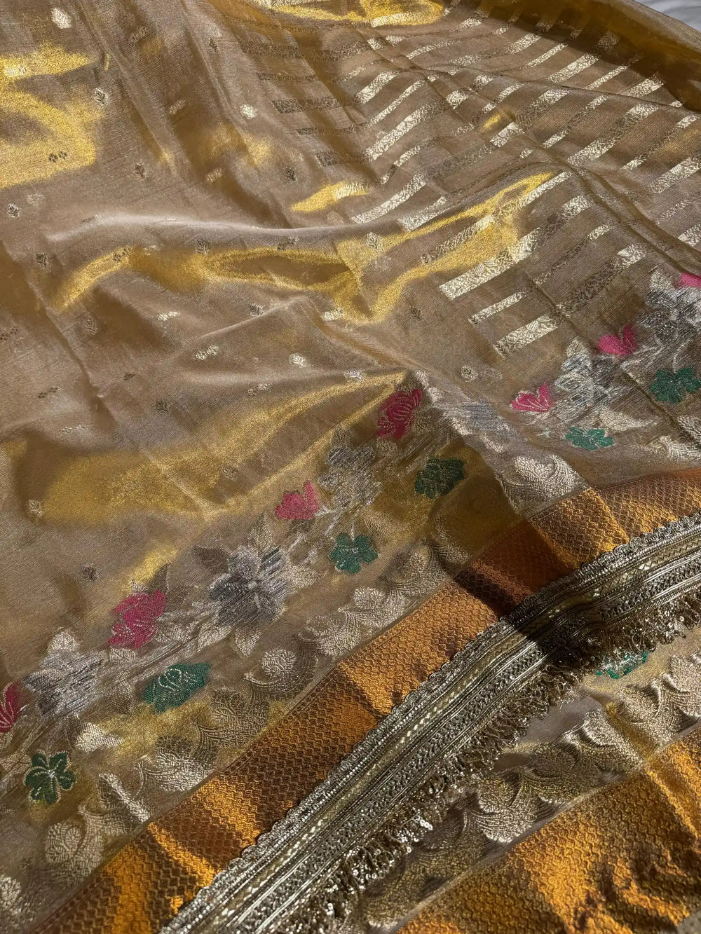 Never Seen Alfi Floral Border Tissue Designer Saree