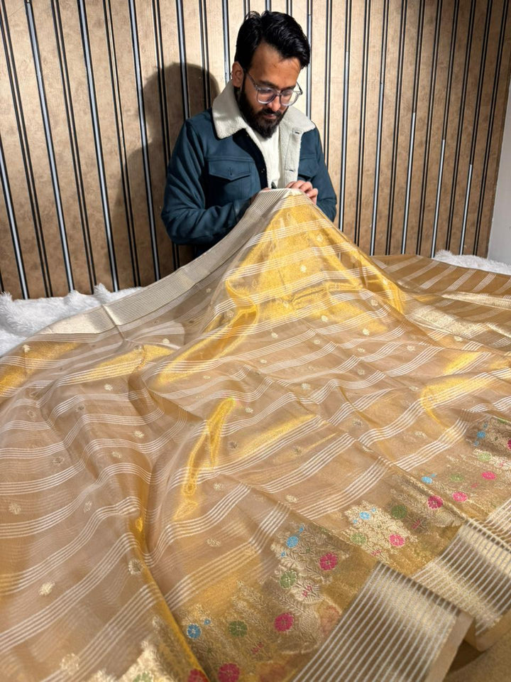 Never Seen Before Copper Tissue Silk Heritage Weave Banarasi Saree
