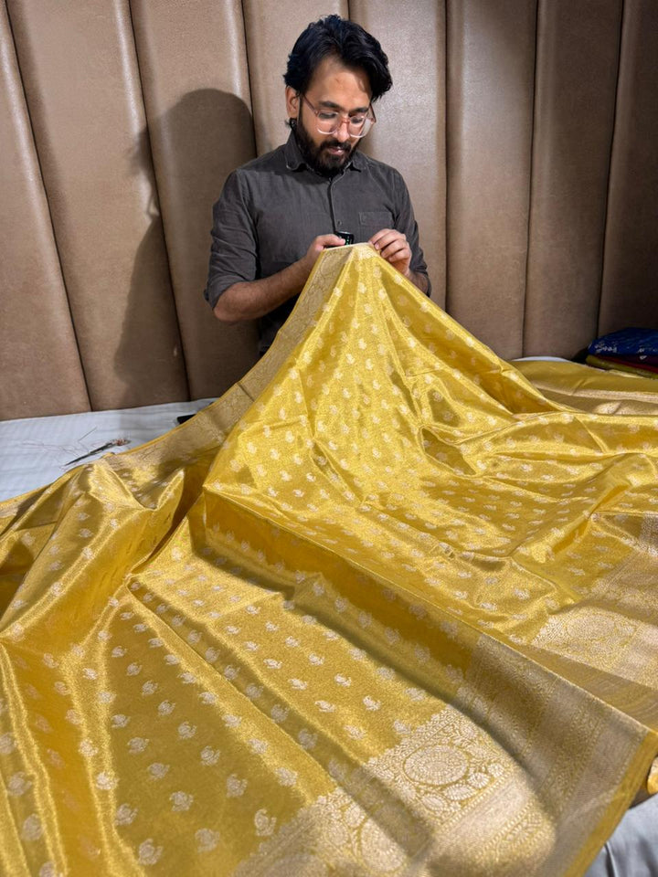 Never Seen Before Copper Tissue Silk Saree with Rich Pallu and Blouse