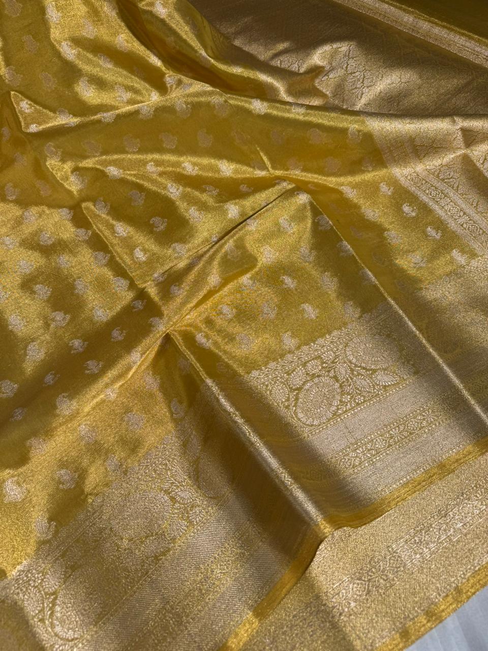 Never Seen Before Copper Tissue Silk Saree with Rich Pallu and Blouse