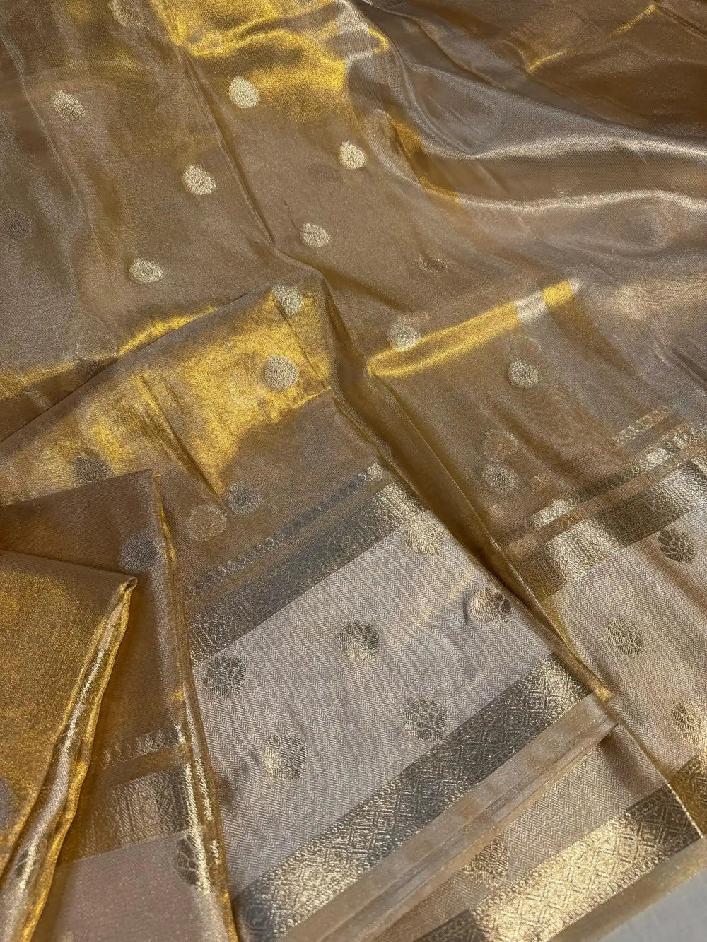 Never Seen Before Copper Tissue Silk Saree with rich pallu and blouse 