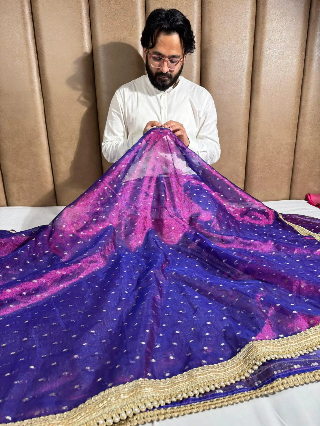 Never Seen Before baigani tissue buti saree with exclusive lacework 