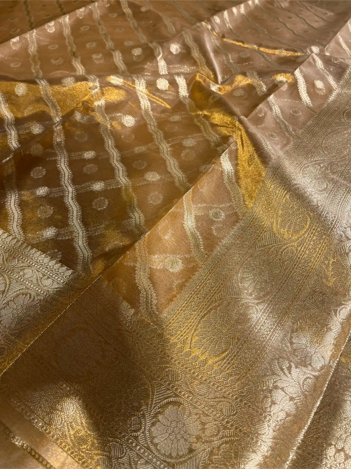 Never Seen Copper Tissue Silk Leheriya Banarasi Saree