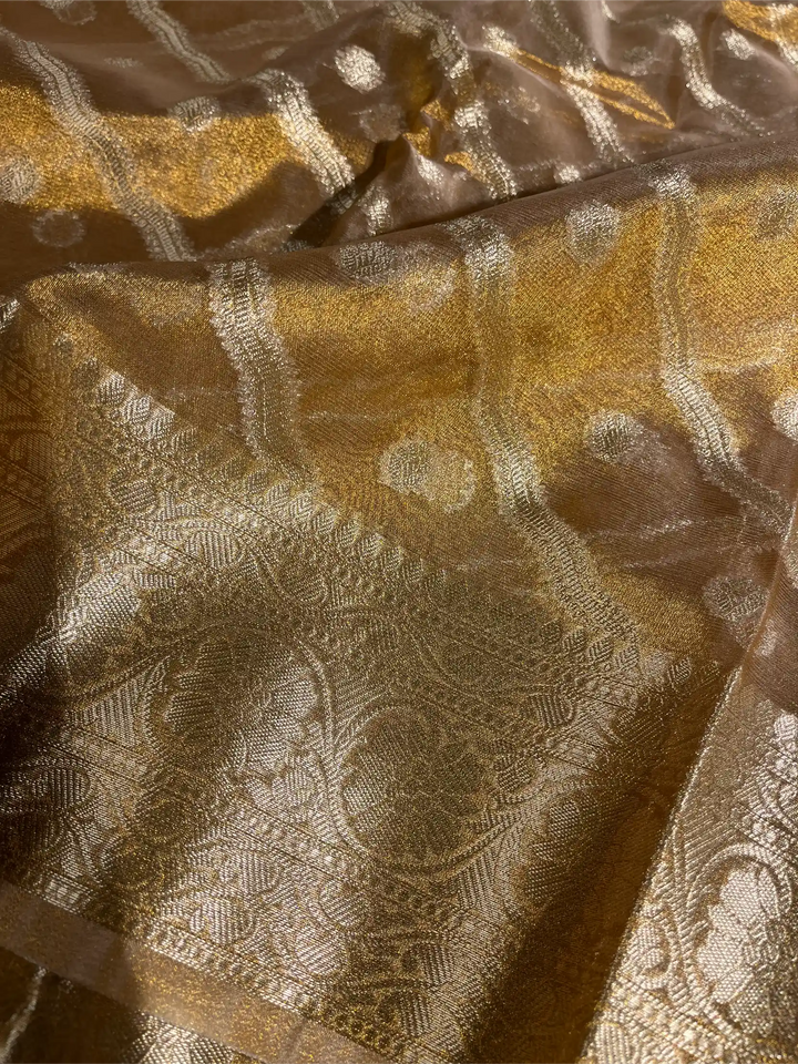 Never Seen Copper Tissue Silk Leheriya Banarasi Saree