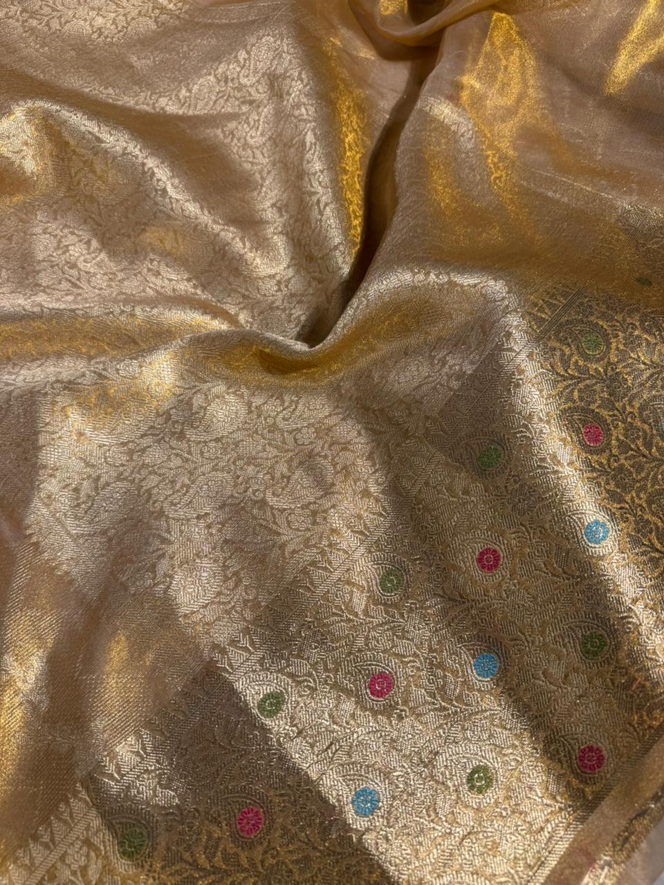 Never Seen Copper Tissue Silk Meenakari Banarasi Saree