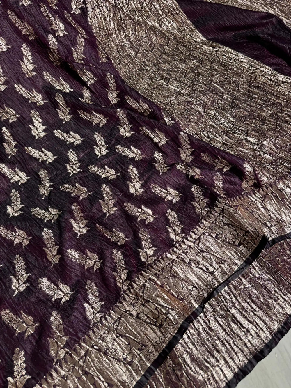 Never Seen before Pashmina silk saree with vertical crush pattern and rich pallu