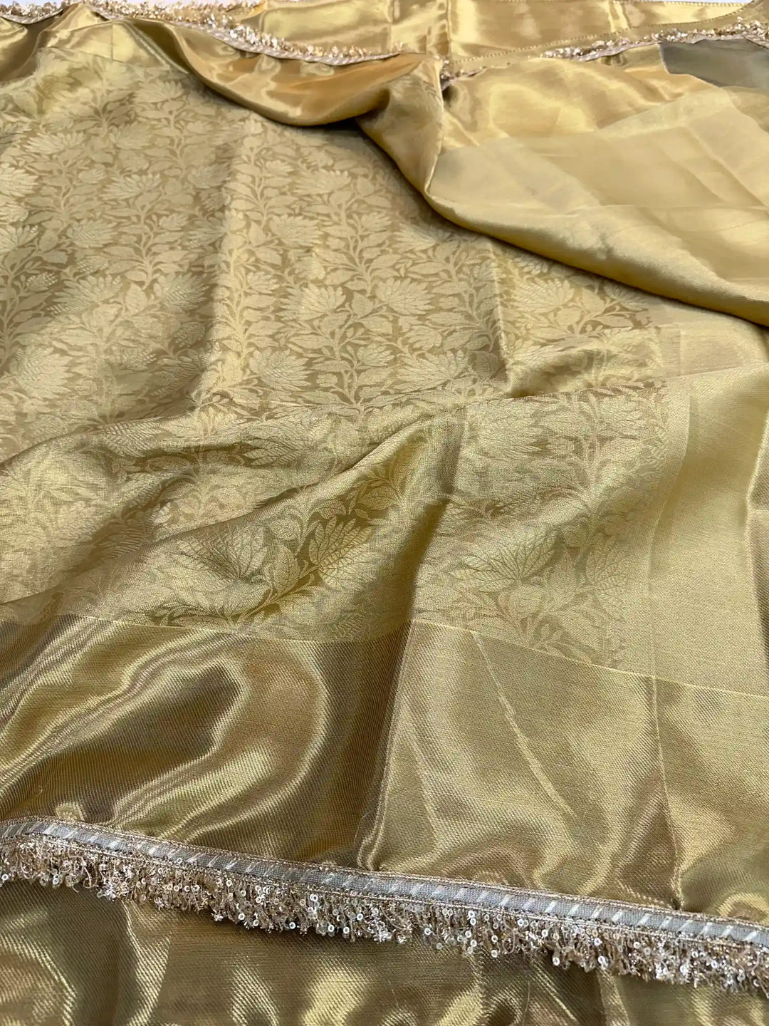 Nita Ambani Ma’am Inspired Kanjeevaram Tissue Silk Lace Attached Saree