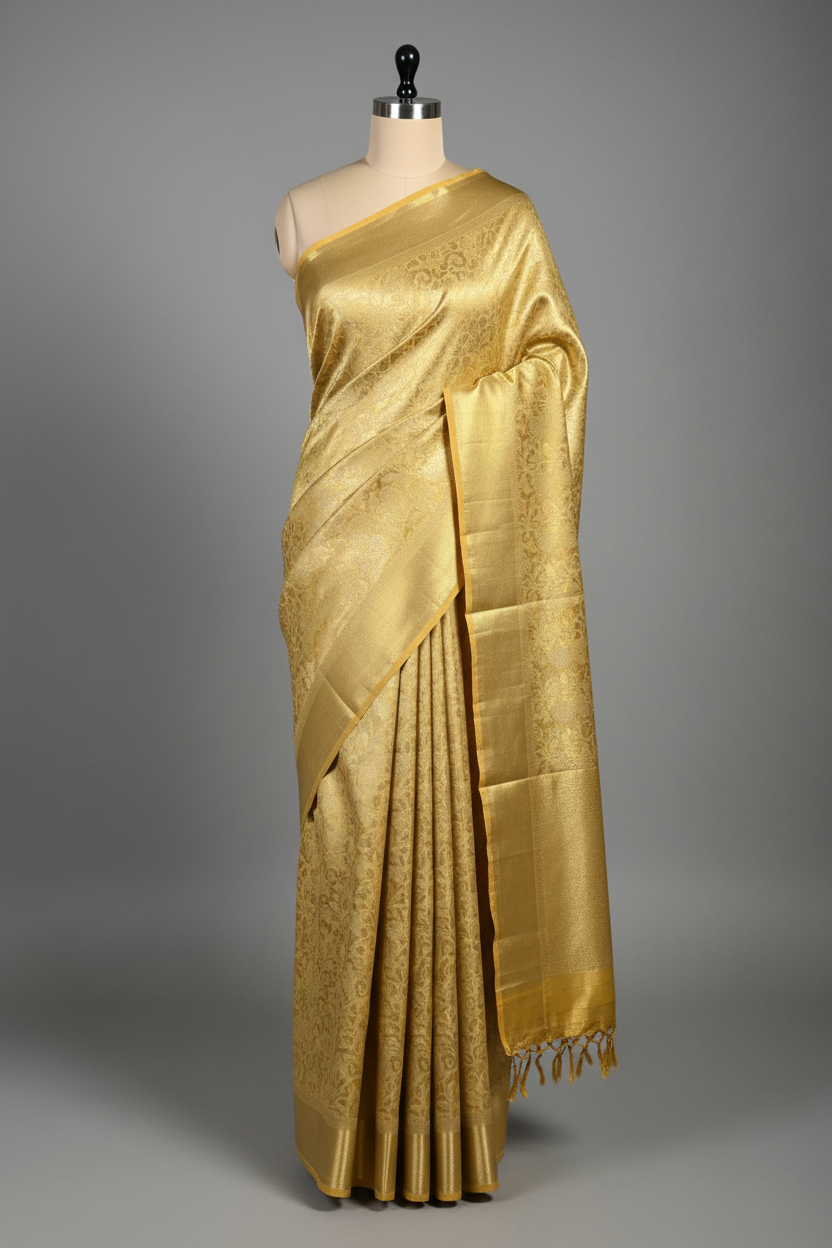 Nita Ambani Mam Golden Embossed Tissue Silk Saree