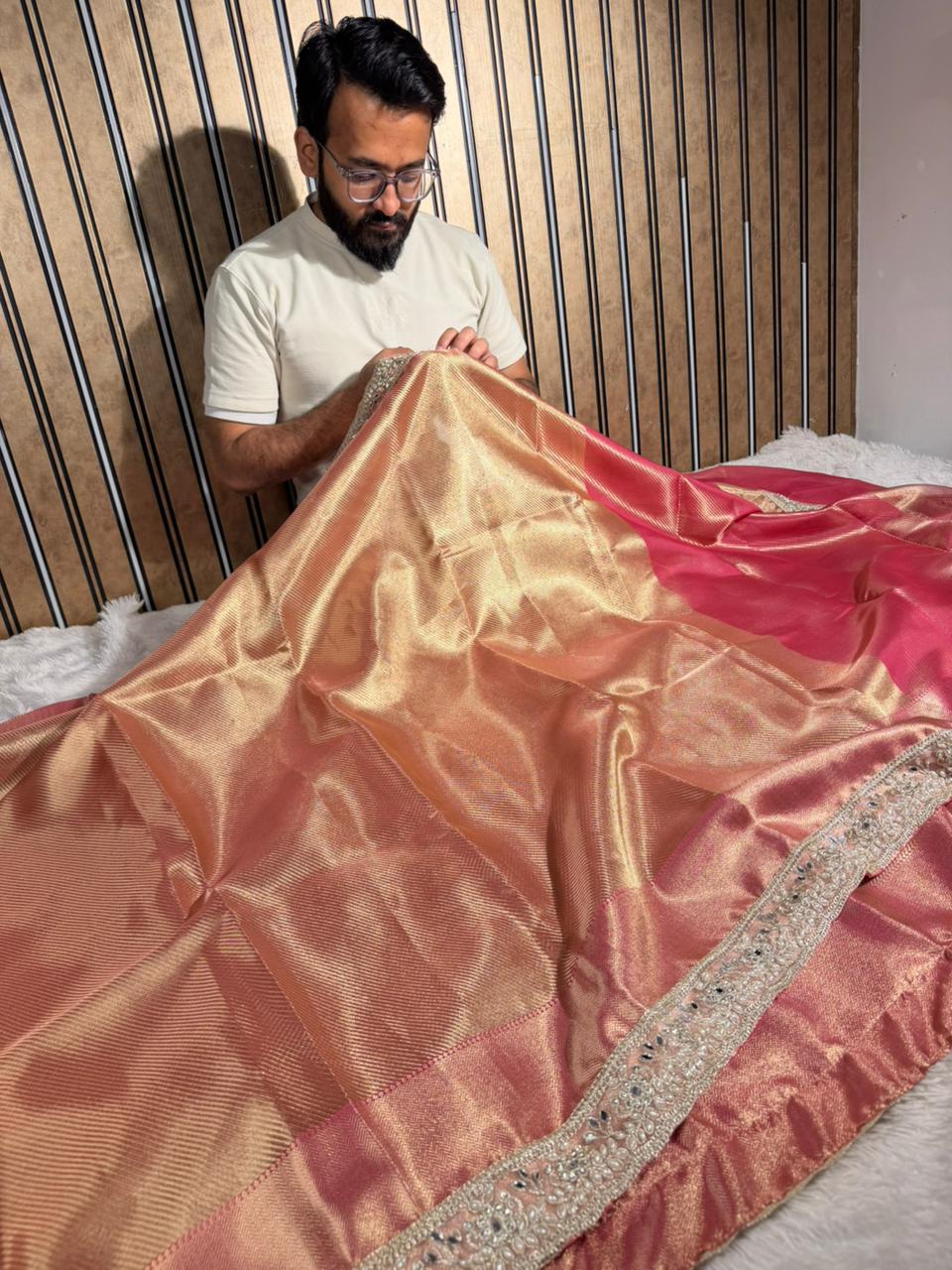 Nita ma’am Inspired Kanjivaram Tissue Silk Designer Lace Work Banarasi Saree 