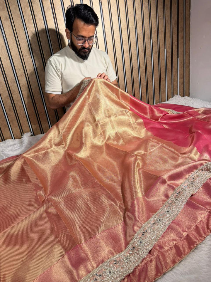 Nita ma’am Inspired Kanjivaram Tissue Silk Designer Lace Work Banarasi Saree 