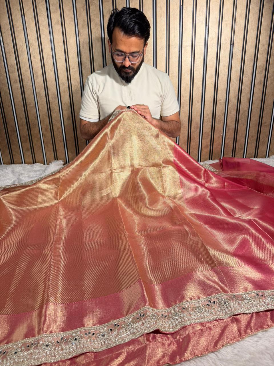 Nita ma’am Inspired Kanjivaram Tissue Silk Designer Lace Work Banarasi Saree 