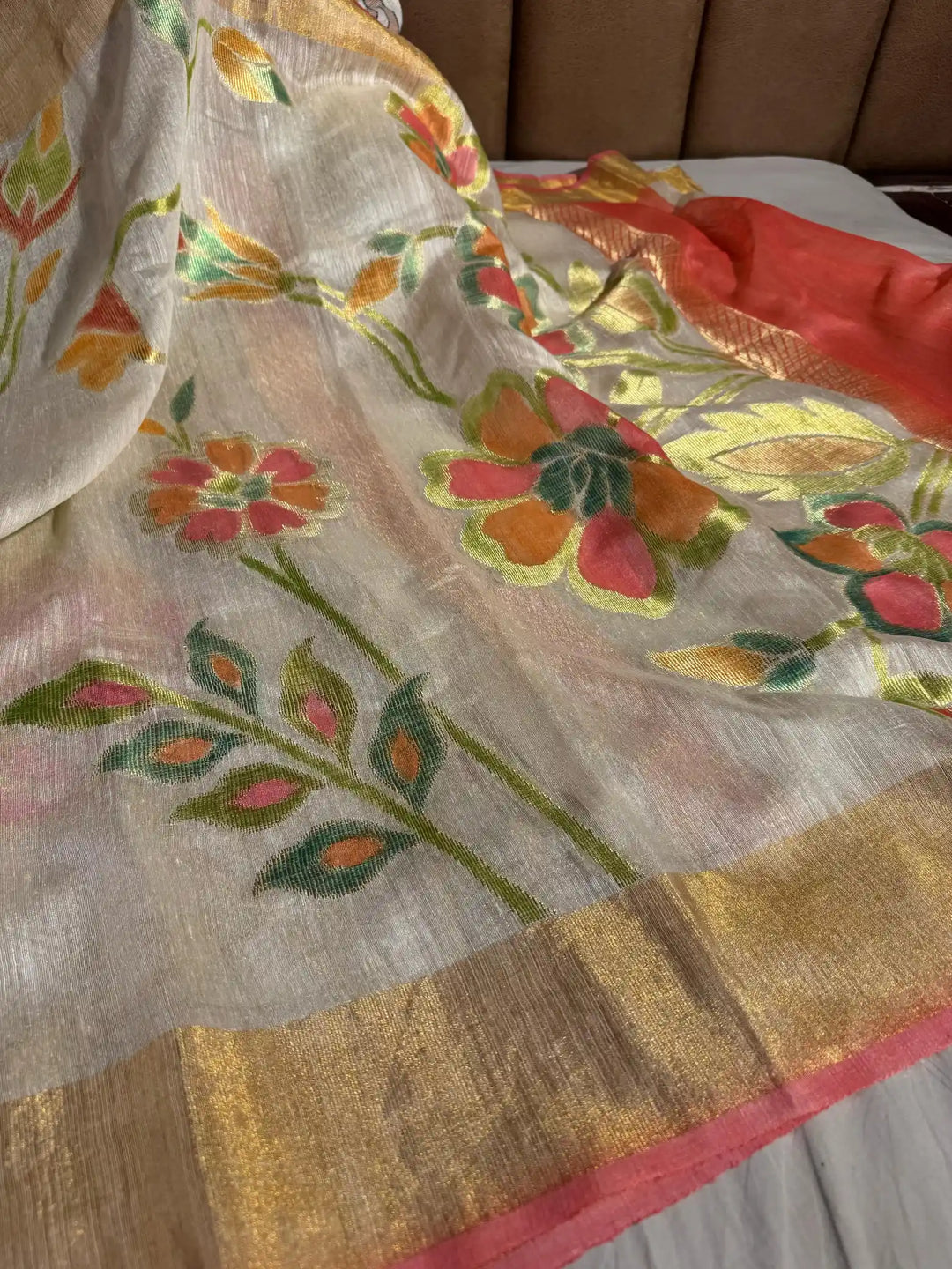 Off-White Pure Matka Silk Rangkat Banarasi Saree
