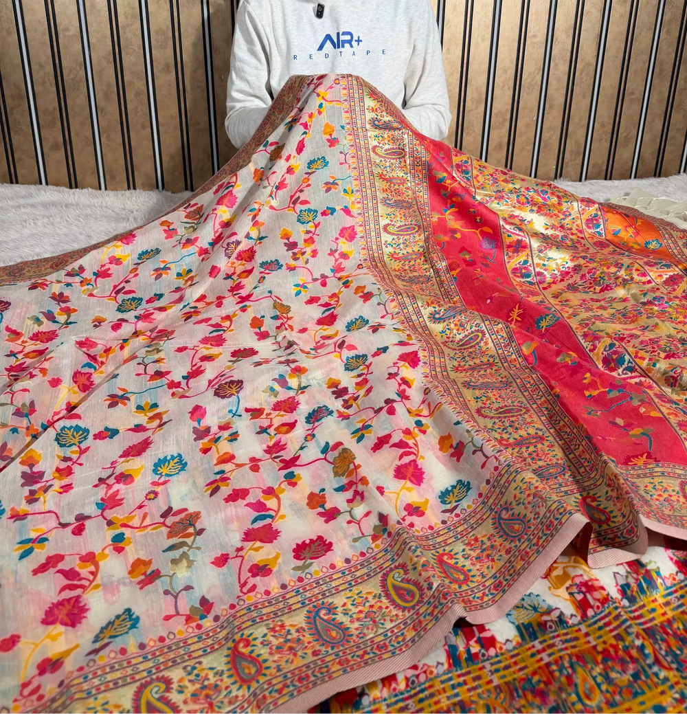 Off White Irresistible Pashmina Weave Soft Cotton Silk Saree