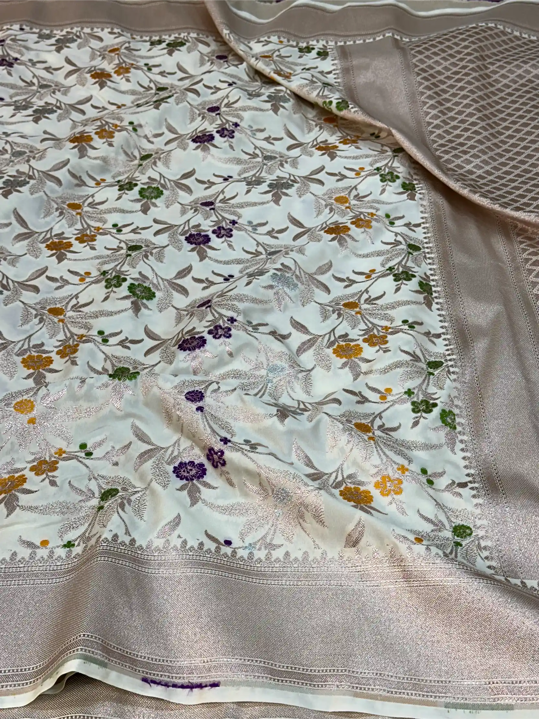Off White Mashru Katan Silk Meenakari Intricate Weave Banarasi Saree