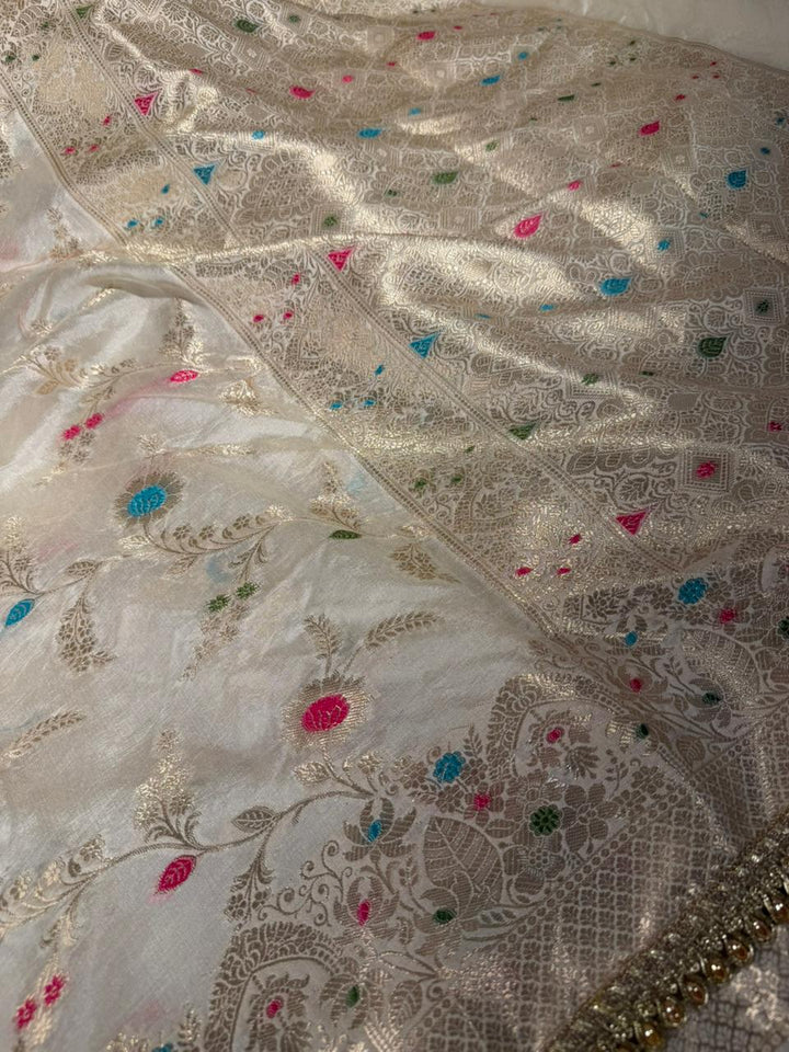 Off White Meenakari Dupion Silk Premium Designer Saree