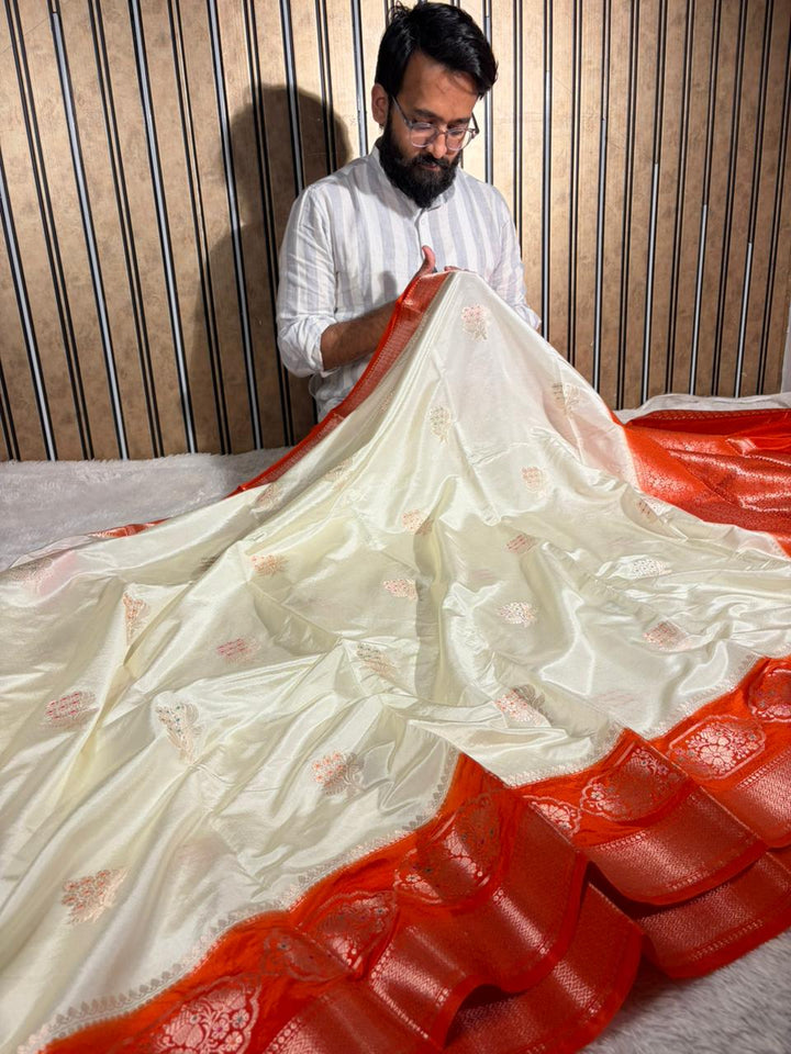 Off White Shade premium Chinia silk Banarasi saree