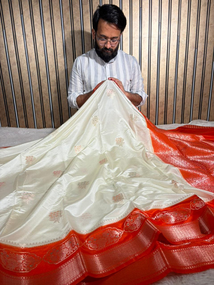 Off White Shade premium Chinia silk Banarasi saree