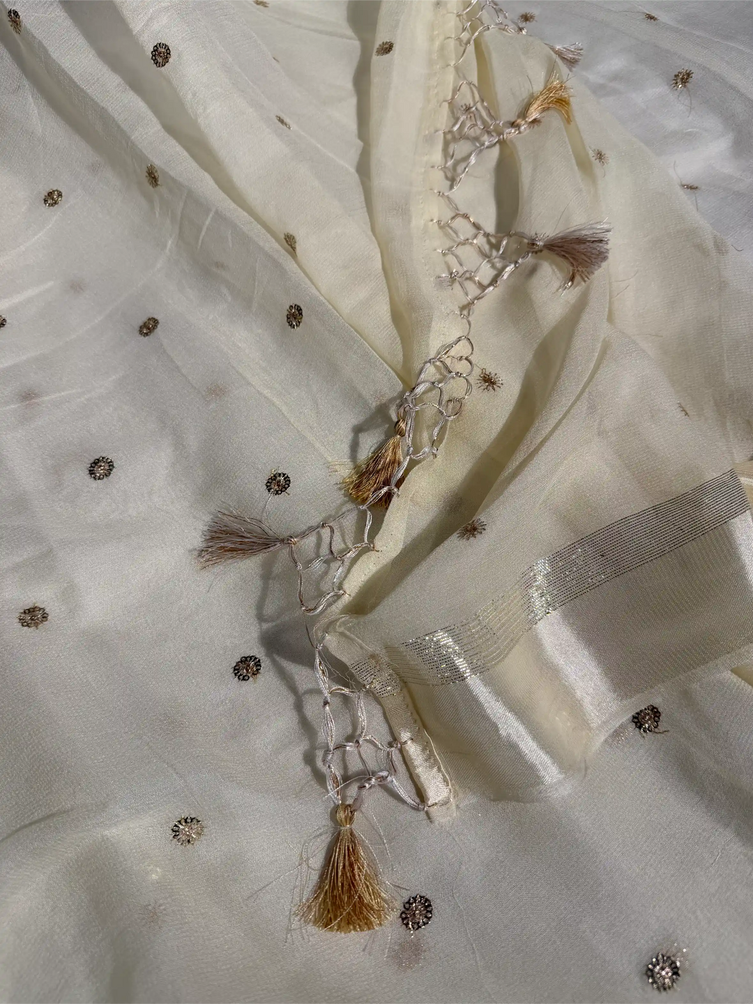 Off White Viscose Georgette Silk Embroidered Buti Saree