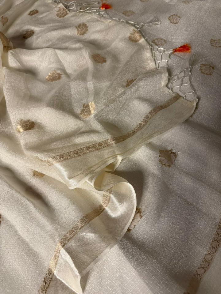 Off White Viscose Georgette Silk Traditional Buta Banarasi Saree