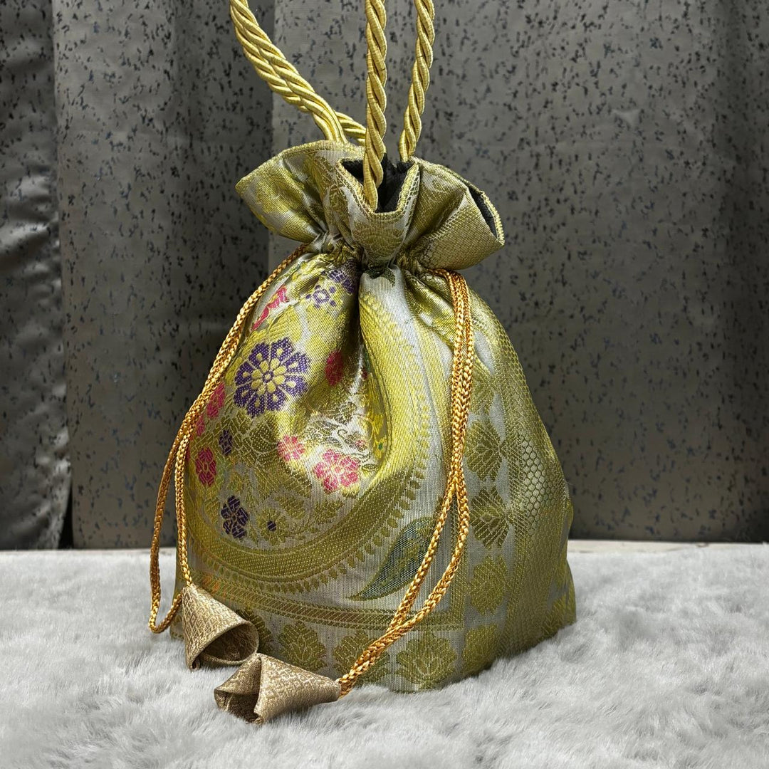 Off White Shade Handcrafted Banarasi Potli Bag