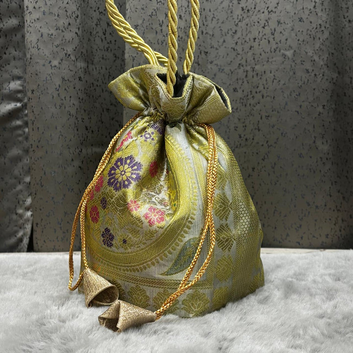 Off White Shade Handcrafted Banarasi Potli Bag