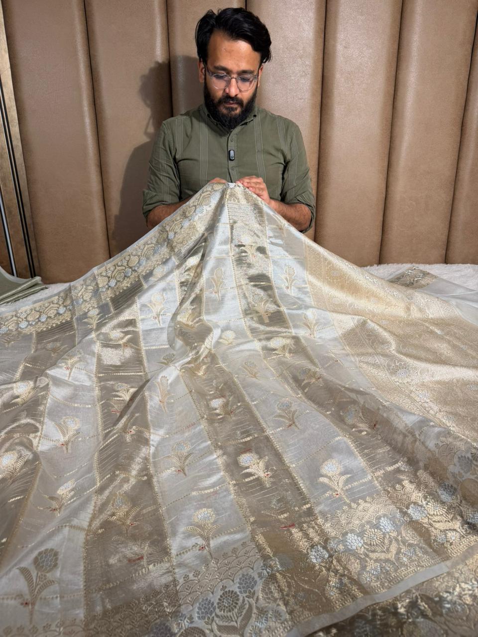 Off white rangkat chinia tissue banarasi saree