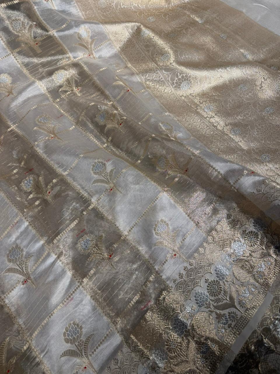 Off white rangkat chinia tissue banarasi saree