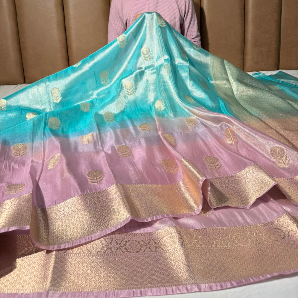 Ombré Eccentric Breathable Soft Tissue Banarasi Saree