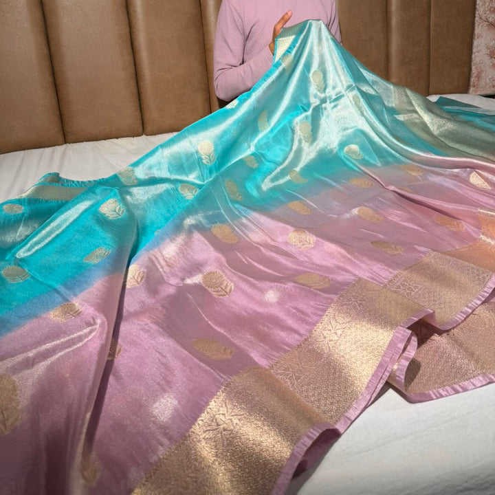 Ombré Eccentric Breathable Soft Tissue Banarasi Saree