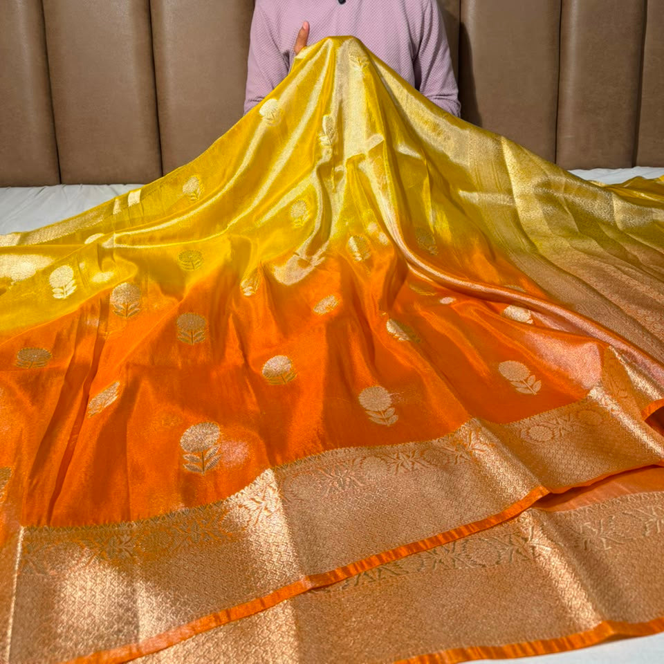 Ombré Eccentric Breathable Soft Tissue Banarasi Saree