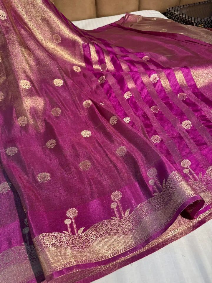 Onion Pink Breathable Katan Tissue Silk Saree with Rich Pallu and Blouse