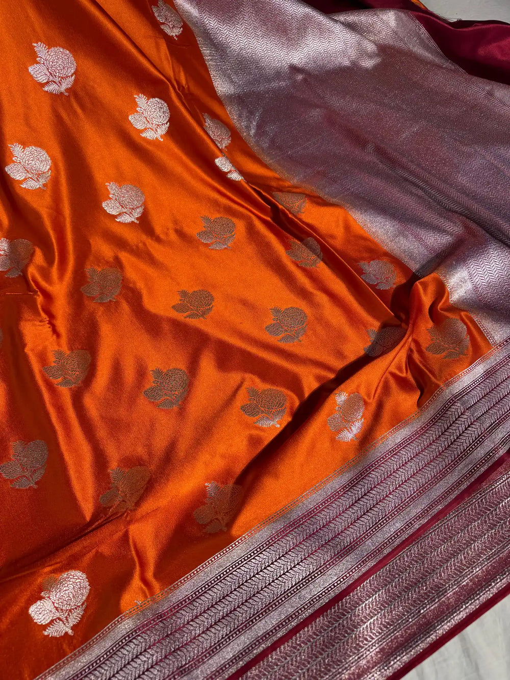 Orange Banarasi Mashru Katan Silk Saree with Rich Pallu and Blouse