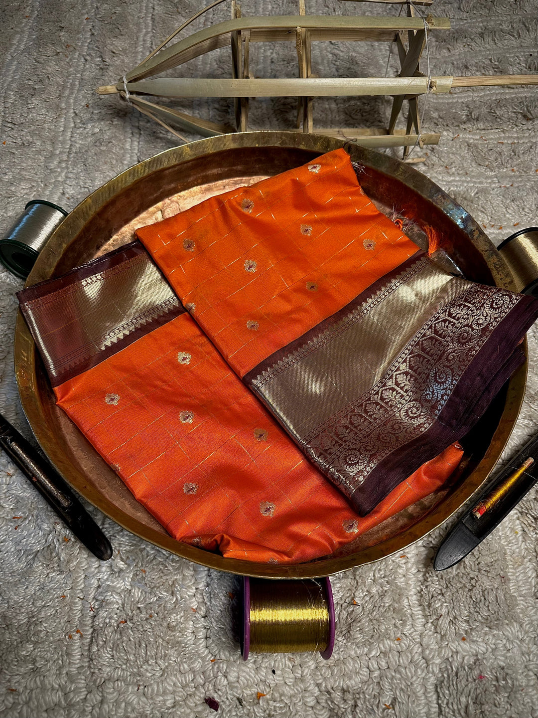 Orange Buti Weave Softsilk Banarasi Saree