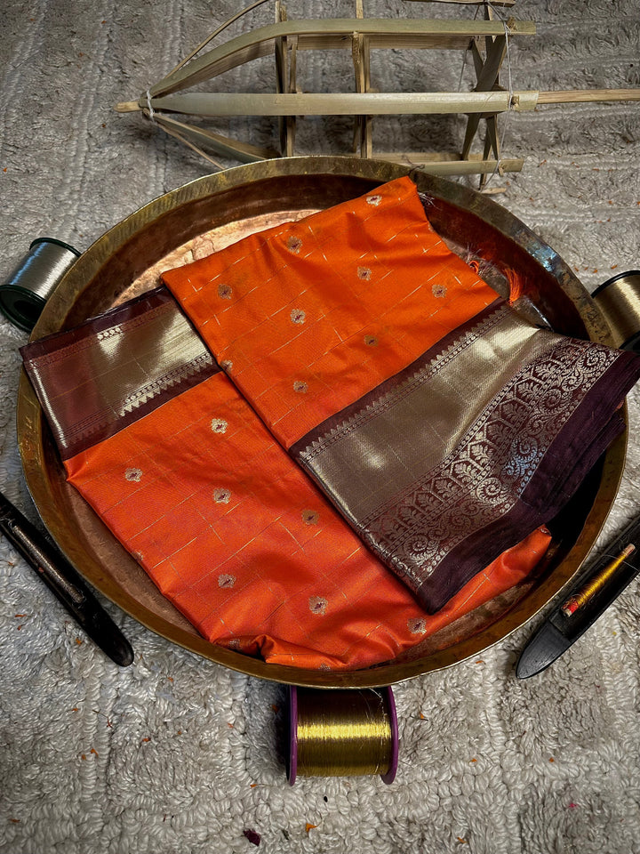Orange Buti Weave Softsilk Banarasi Saree