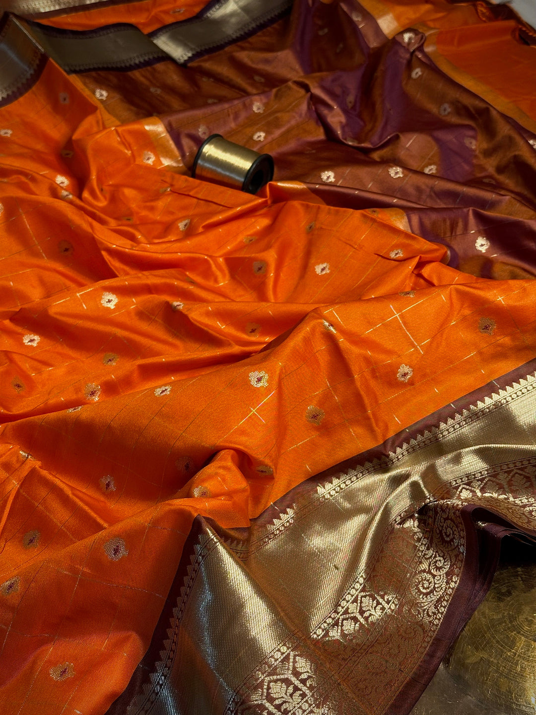 Orange Buti Weave Softsilk Banarasi Saree