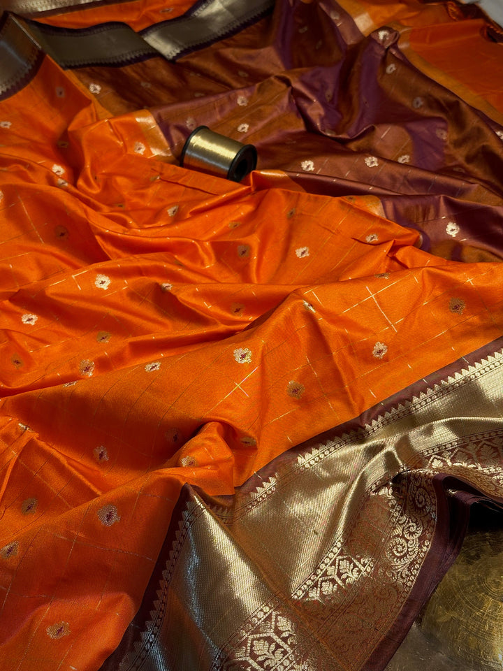 Orange Buti Weave Softsilk Banarasi Saree