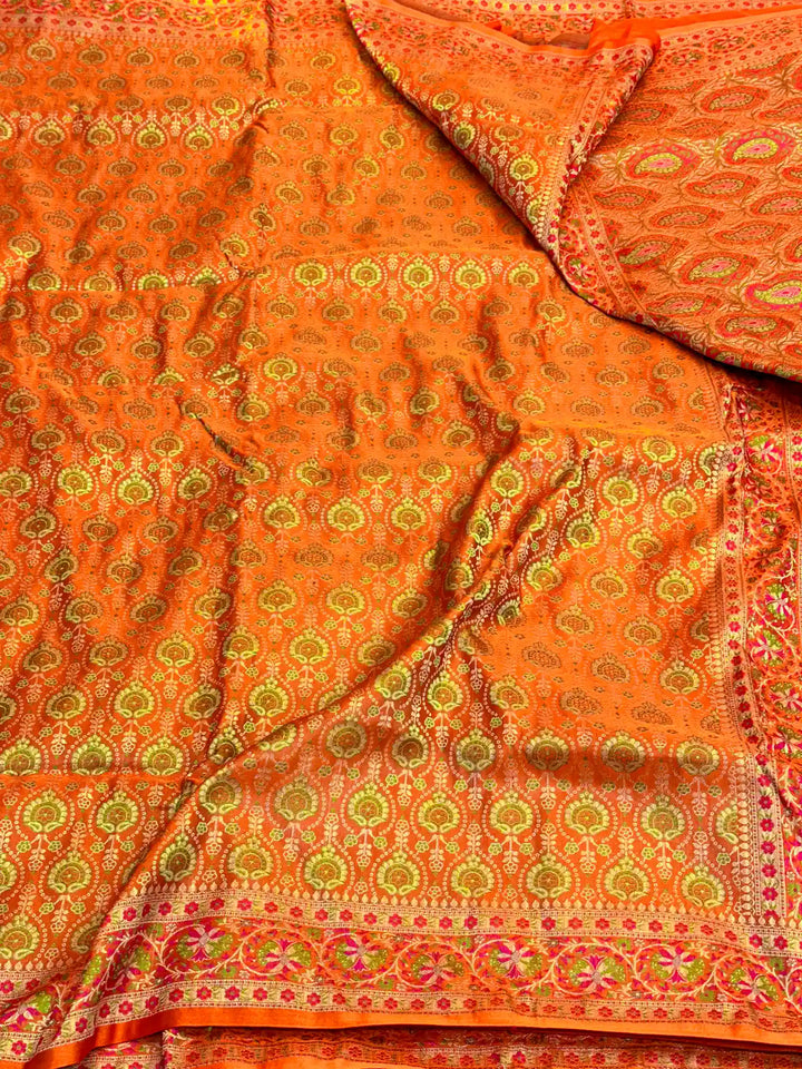 Orange Mashru Katan Silk Banarasi Saree