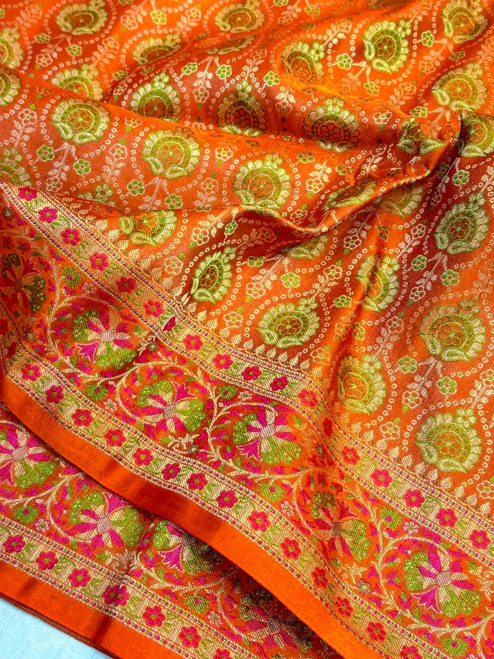 Orange Mashru Katan Silk Banarasi Saree