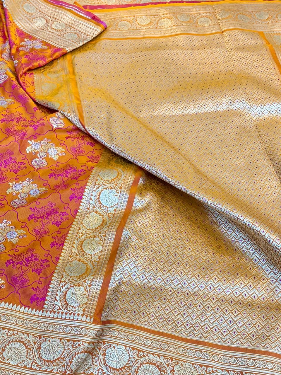 Orange Mashru Katan Silk Meenakari Weave Banarasi Saree