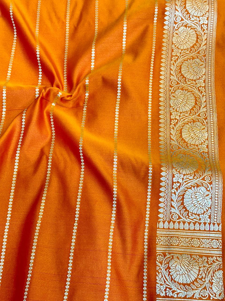 Orange Mashru Katan Silk Meenakari Weave Banarasi Saree