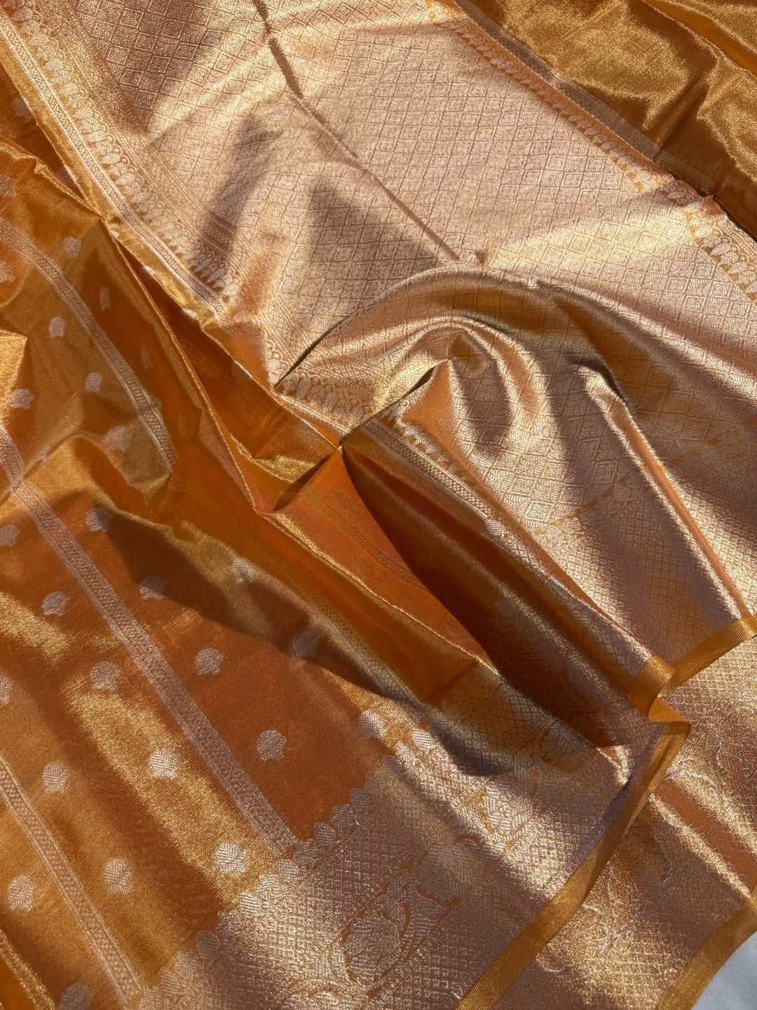 Orange Peel Kathan Tissue Silk Zari Buta Banarasi Saree