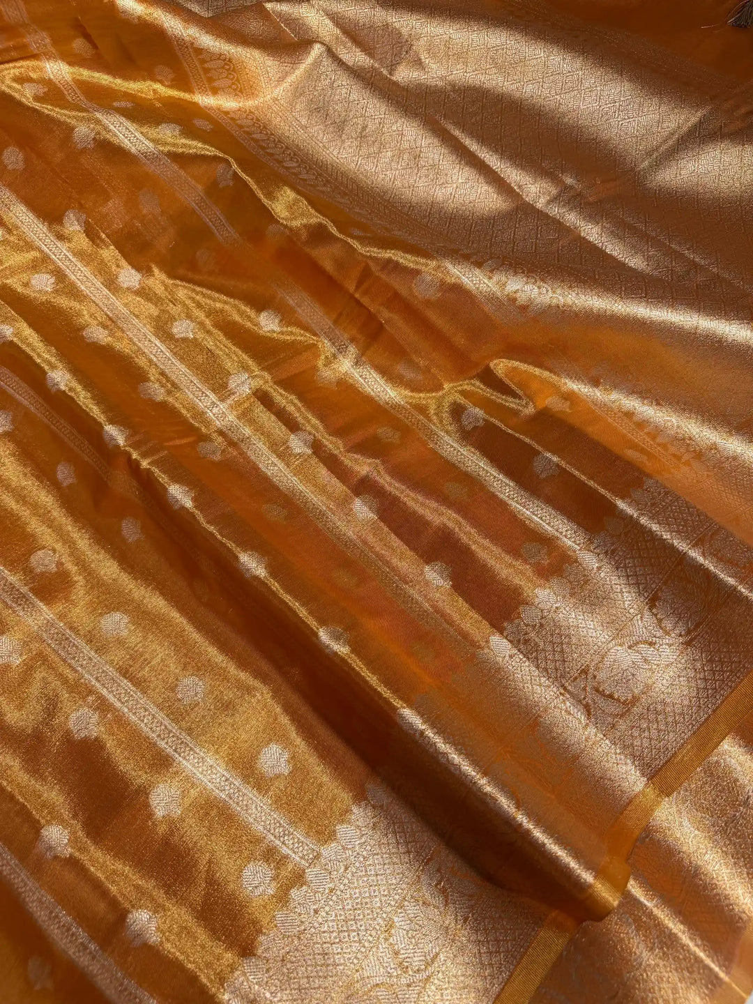 Orange Peel Kathan Tissue Silk Zari Buta Banarasi Saree