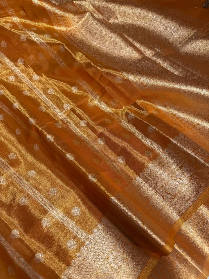Orange Peel Kathan Tissue Silk Zari Buta Banarasi Saree