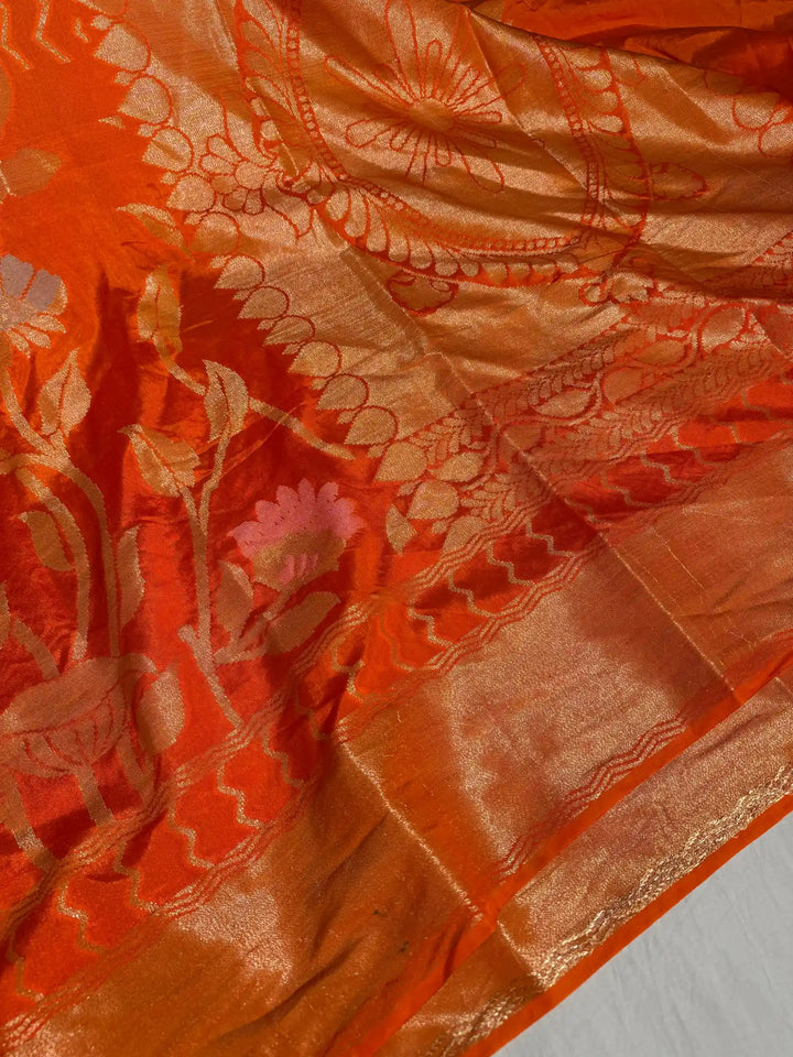 Orange Texture Banarasi Warm Silk Saree with Rich Pallu and Blouse