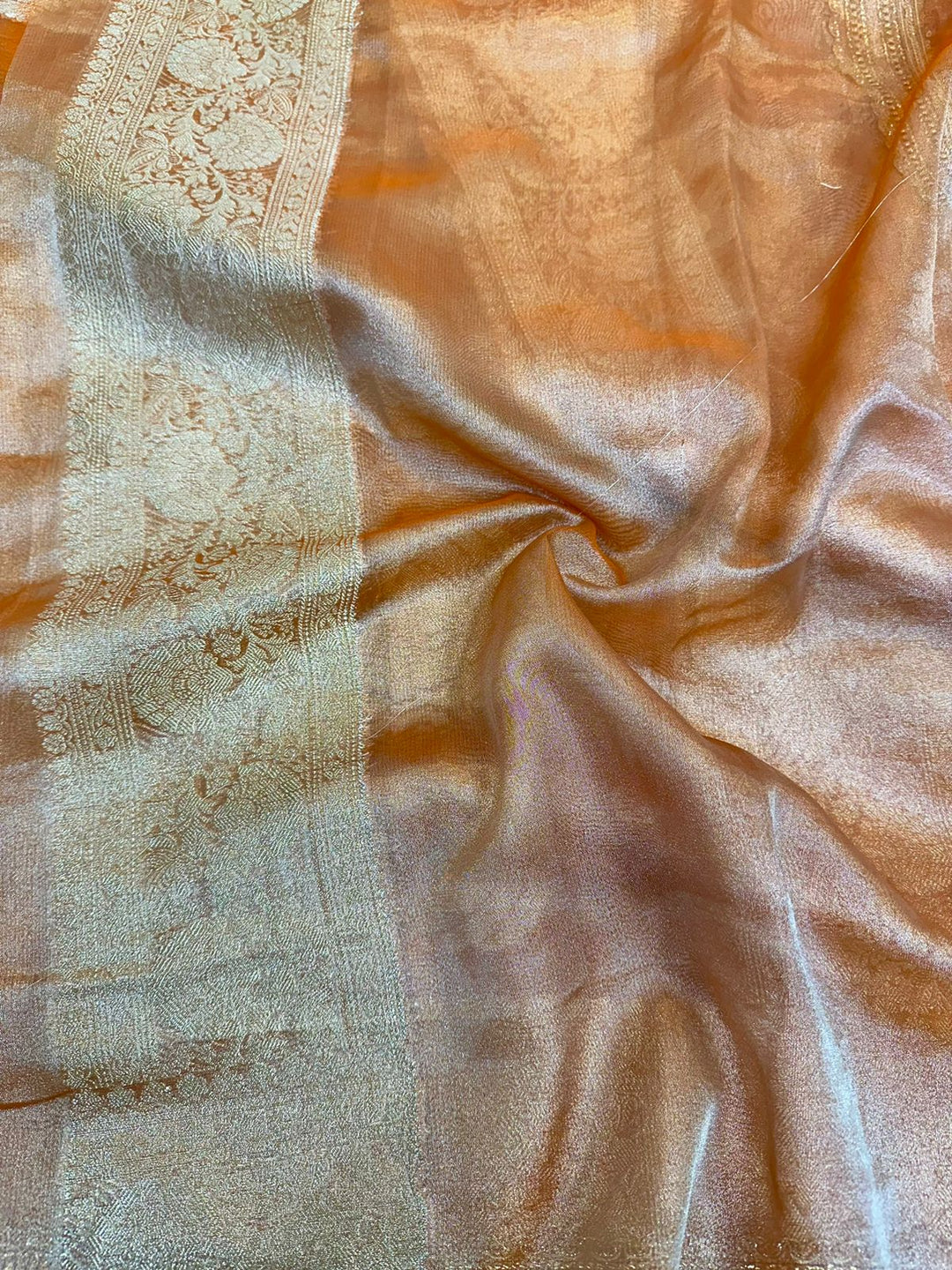 Orange Tissue Silk Lace Attached Banarasi Saree