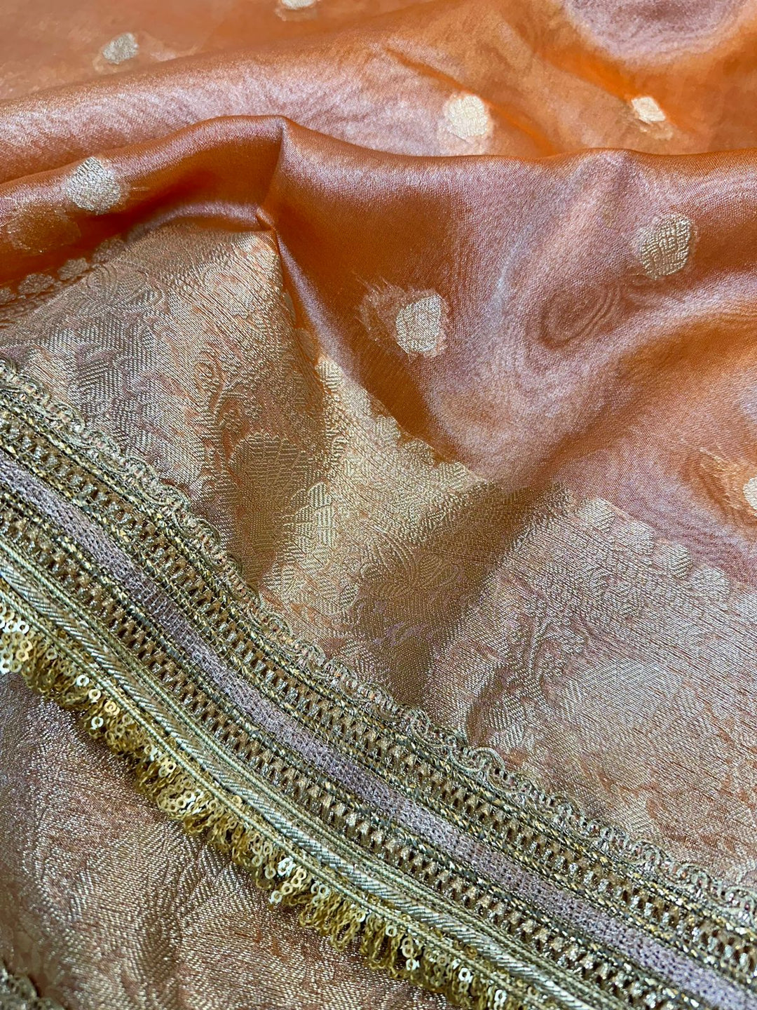 Orange Tissue Silk Lace Attached Banarasi Saree