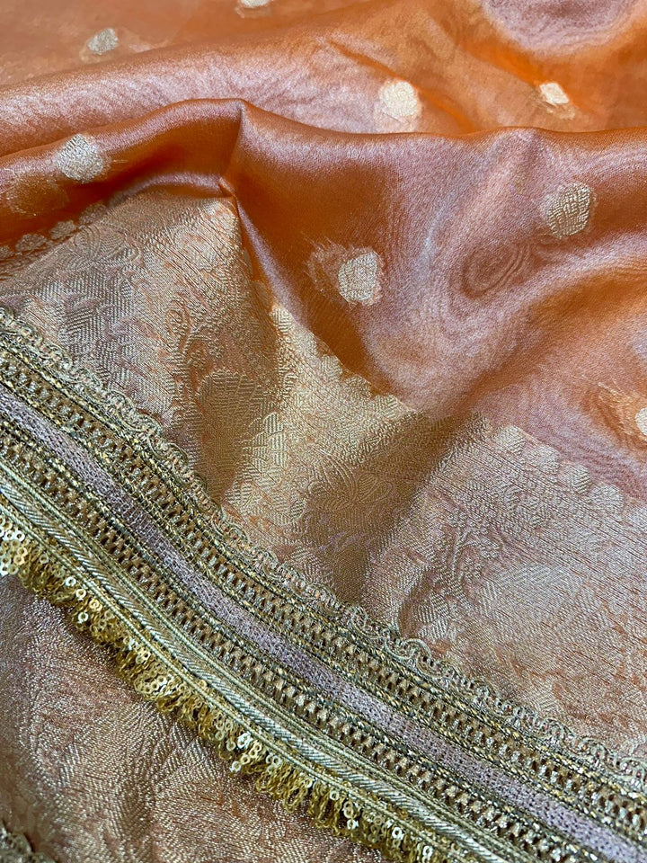 Orange Tissue Silk Lace Attached Banarasi Saree