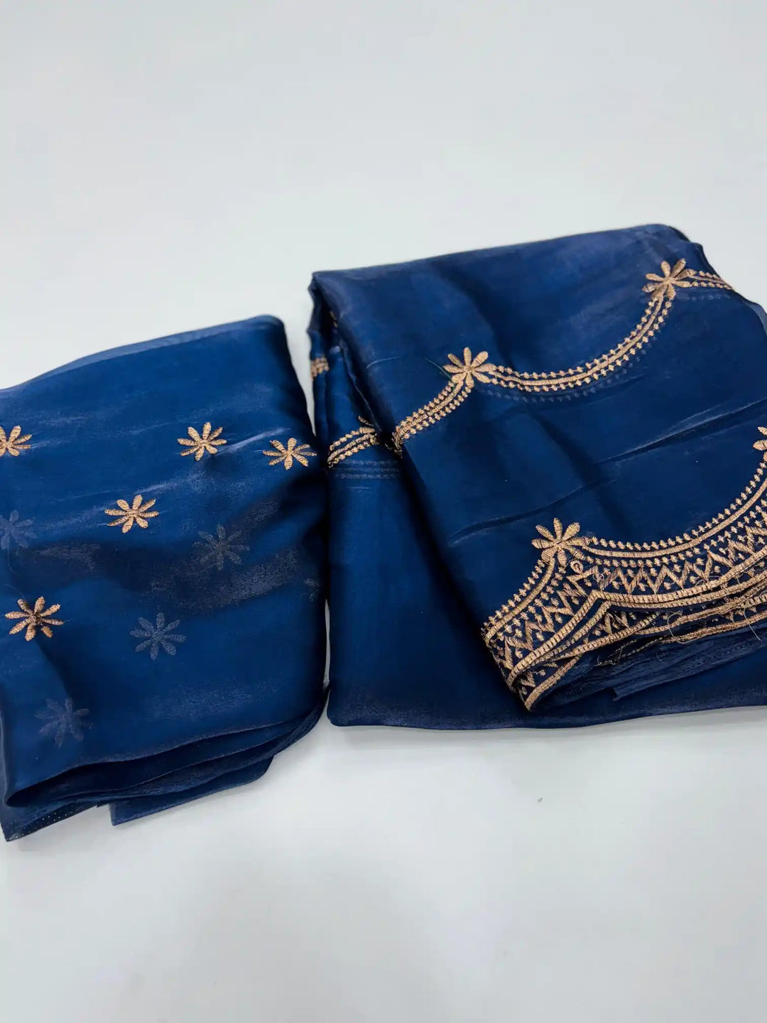 Oxford Blue Shimmery Tissue Silk Saree with Lace Work