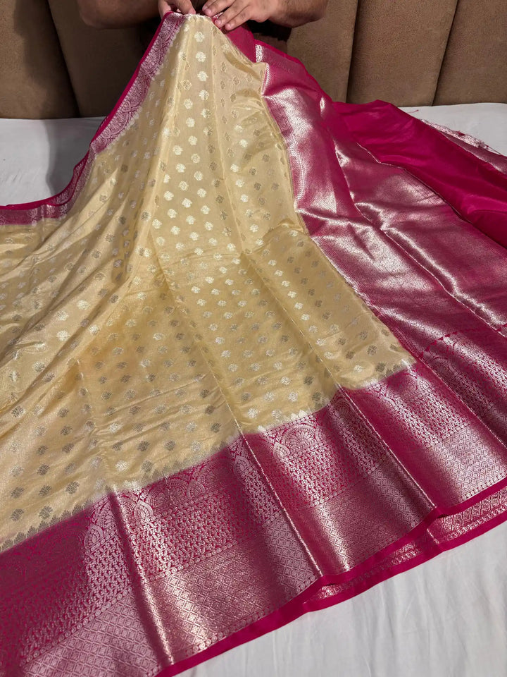 Pale Gold Banarasi Warm Silk Saree with Rich Pallu and Blouse